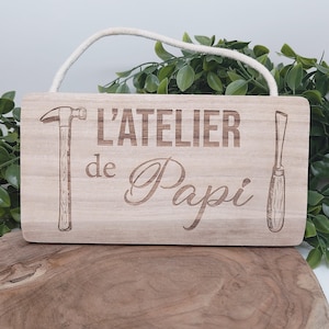Plaque de porte maison en bois, décoration d'atelier, de cabane ou de cuisine pour la fête des grands-pères
