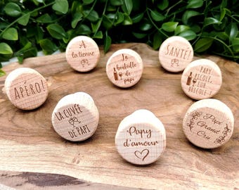 Personalized wooden stopper for wine and champagne bottle wedding baptism birth witness Christmas dad grandpa godfather