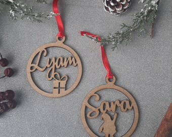 Personalized Christmas ball, tree decoration, first name wooden ornament