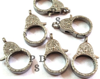 925 Sterling Silver Pave Diamond Lobster Lock Clasp Pave Diamond Findings 1 Pc Pave Diamond Clasp Pave Diamond Lobster Lock 21X15mm