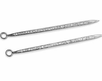 Pave Diamond Sterling Silver Spike Pendant, DIY Jewelry Charm (60x3mm)