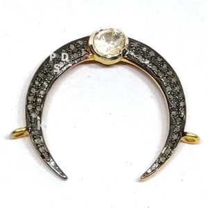 Pave Diamond Polki Moon Connector,  Moon Connector, Diamond Connector, Diamond Moon Pendant, Crescent Moon Charm Pendant