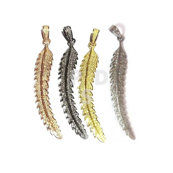 1 Pc Feather Pendant, Wings Pendant, Pave Diamond Feather Pendant, , Diamond Pendant, Diamond Jewelry, Diamond Charms