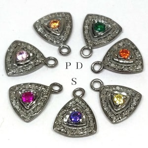 Pave Diamant Rubin Trillion Charme Anhänger in Sterling Silber, Pave Diamant Schmuck, handgemachter Schmuck, Pave Diamant Charme, Charms für Armband