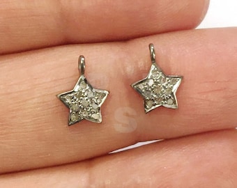 2Pcs Pave Diamond Star Charm, Pave Diamond Charm, Charm Size 11X8mm, Pave Diamond Jewelry, Handmade Charm, Single Bail Charm, Bracelet Charm