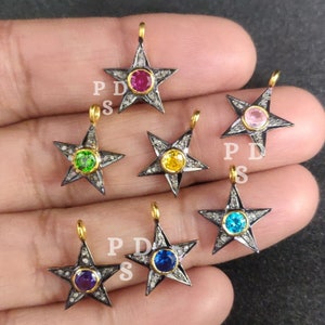 Pave Diamond Ruby Star Charm, Pave Diamond Pendant, Pave Diamond Charm, Pave Diamond Star Size 15X12mm, Handmade Charm, Pave Diamond Star