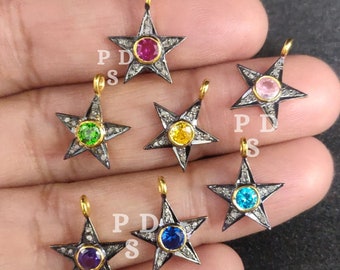 Pave Diamond Ruby Star Charm, Pave Diamond Pendant, Pave Diamond Charm, Pave Diamond Star Size 15X12mm, Handmade Charm, Pave Diamond Star