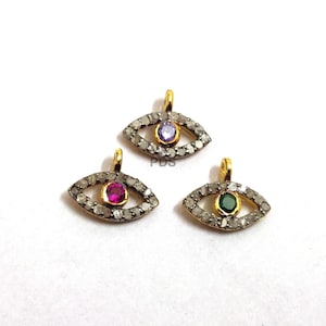 Pave Diamant Evil Eye Charm In 925 Sterling Silber, Pave Diamant Charm, Charm Größe 11 x 9 mm, Pave Diamond Schmuck, Pave Diamond Evil Eye Charm