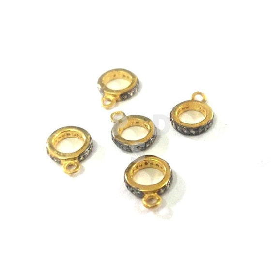 2 Pcs Pave Diamond Lock Rings, Sterling Silver Connectors (11x8mm)