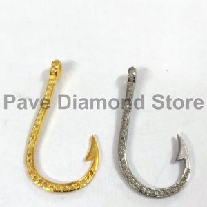 Pave Diamond Hook Pendant, Pave Diamond Jewelry, Handmade Jewelry, Hook Pendant Size 35X17mm, Pave Diamond Hook Charm Pendant