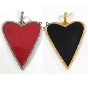 Pave Diamond Enamel Heart Pendant, Pave Diamond Pendant, Enamel Pendant, Pave Diamond Heart Pendant, Handmade Pendant, Pave Diamond Jewelry