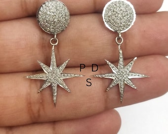 Pave Diamant Starburst Ohrringe, 925 Sterling Silber Tropfen