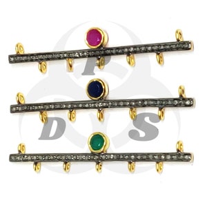 1 Pc Pave Diamond Ruby Bar Connector, Pave Diamond Straight Bar Connector, Diamond Bar Connector,  Straight Bar, Jewelry