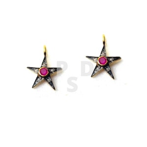 Pave Diamond Ruby Star Charm, Pave Diamond Pendant, Pave Diamond Charm, Pave Diamond Star Size 15X12mm, Handmade Charm, Pave Diamond Star