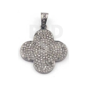 Pave Diamond Clover Pendant, Pave Diamond Pendant, Pave Diamond Clover Charm, Clover Charm Pendant Size 24X20mm, Handmade Pendant