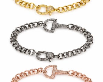 Pave Diamond Bit Charm Bracelet, Oxidized Sterling Silver Lobster Lock