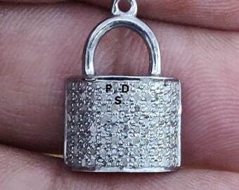 Pave Diamond Lock Pendant, Pave Diamond Lock Charm , Pave Diamond Jewelry, Diamond Lock Pendant Size 22X12mm