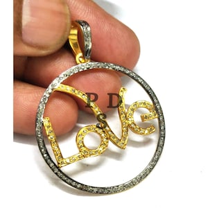 1 Pc Pave Diamond Round Love Pendant,  Pendant, Pave Diamond Pendant, Pave Setting Pendant, Love Charm Pendant 48X37mm