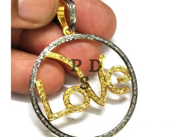 1 Pc Pave Diamond Round Love Pendant,  Pendant, Pave Diamond Pendant, Pave Setting Pendant, Love Charm Pendant 48X37mm
