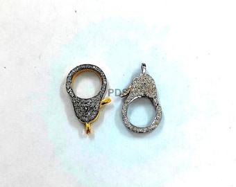 Fermoir mousqueton pavé de diamants, fermoir en argent sterling fait main (20 x 12 mm)