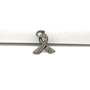 Pave Diamond Awareness Ribbon Charm , Diamond Ribbon Pendant 18X17mm, Diamond Jewelry, Charm Pendant