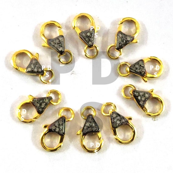 Pc Pave Diamond Lobster Lock Clasp, Semi Gold Oxidized Polish
