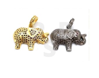 Diamanten olifant hanger, geoxideerde sterlingzilveren bedel (20 x 15 mm)