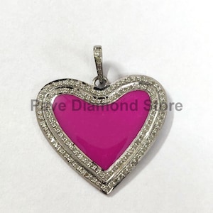 Pave Diamond Enamel Heart Pendant, Pave Diamond Enamel Double Step Heart Pendant, Pave Diamond Pendant, Pave Diamond Enamel Heart Pendant