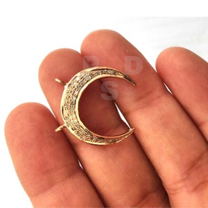 Pave Diamond Moon Pendant, Pave Diamond Pendant, Double Bail Moon Pendant, Pave Diamond Jewelry, Pave Diamond Crescent Moon Pendant 25X5mm