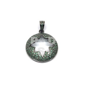 1 Pc Green Cubic Zircon Pave Starburst Charm Pendant, CZ Star Pendant, Pave Starburst Pendant,  Pendant, Starburs Charm