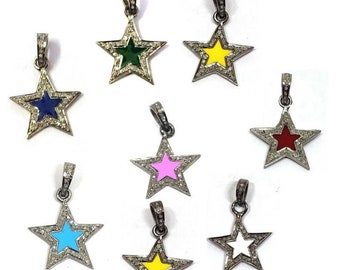 Pave Diamond Enamel Star Charm, Pave Diamond Charm, Enamel Star Charm, Pave Diamond Pendant, Enamel Charm, Enamel Star Charm, Handmade Charm