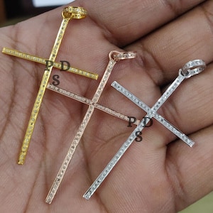 Pave Diamond Cross Pendant, Pave Diamond Pendant, Pave Diamond Rosary Chain Cross Pendant, Religious Cross Pendant, Handmade Cross Pendant
