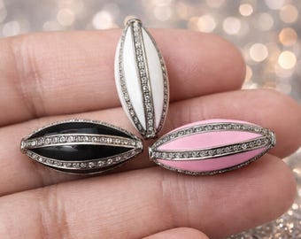 Pave Diamond Enamel Bead, Sterling Silver Cylindrical Spacer (21X9mm)