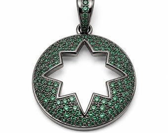 Grüner Cubic Zircon Starburst Anhänger, oxidierter Sterling Silber Charm