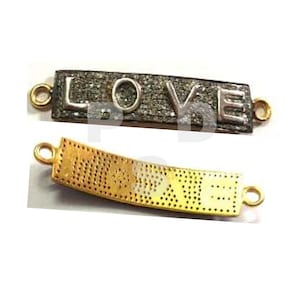 Pave Diamond LOVE Connector in 925 Sterling Silver, Pave Letter Connector, Handmade Love Bracelet, Pave Diamond Connector, Love Connector