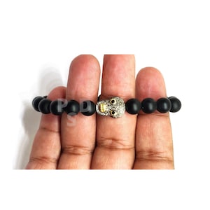 1 Pc Pave Diamond Skull Matte Black Onyx Bracelet, Diamond Octopus Bracelet, Pave Diamond Sterling Silver Skull Bracelet, Diamond Jewelry