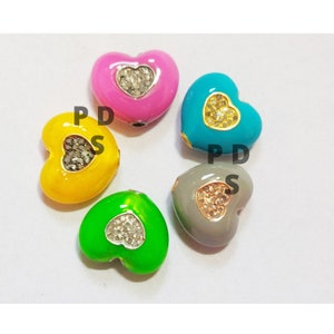 Pave Diamond Enamel Heart Bead, Enamel Pave Diamond Heart Bead, Heart Size 13X12mm, Pave Diamond Spacer Bead, Pave Diamond Enamel Bead,