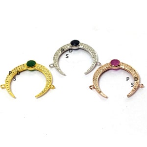1 Pc Pave Diamond Crescent Moon Connector With Sapphire,  Connector, Handmade Diamond Connector, Pave Bracelet Connector