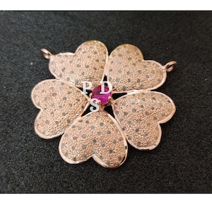 Pave Diamond Flower Connector, Ruby Hydro Connector Bracelet Connector Pave Diamond Finding Diamond Flower Pendant