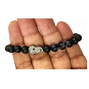 1 Pc Pave Diamond Skull Matte Black Onyx Bracelet, Diamond Octopus Bracelet, Pave Diamond Sterling Silver Skull Bracelet, Diamond Jewelry