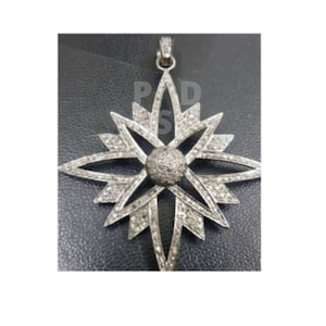 Pave Diamond Pendant, Pave Diamond Starburst Pendant, Pave Diamond Jewelry, Handmade Pendant, Starburst Pendant, Pave Diamond Star Pendant