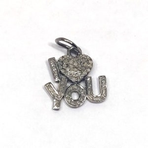 Pave Diamond Pendant,  Pendant, Handmade Pendant, I Love You Pendant Size 17X16mm