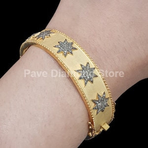 Pave Diamond Starburst Bangle, Pave Diamond Bangle, Pave Diamond Jewelry, Handmade Jewelry, Sterling Silver Bangle, Pave Diamond Bracelet