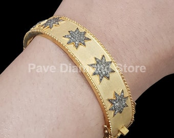 Pave Diamond Starburst Bangle, Pave Diamond Bangle, Pave Diamond Jewelry, Handmade Jewelry, Sterling Silver Bangle, Pave Diamond Bracelet