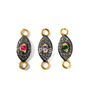 Conector Pave Diamond Ruby Evil Eye en plata de ley, conector Pave Diamond, joyería Pave Diamond, conector hecho a mano, conector de diamantes