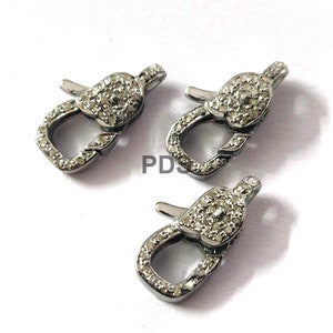 Pavé Diamond Lobster Lock Clasp in 925 Sterling Silver, Handmade Double Sided Diamond Lobster Lock, Pave Diamond Clasp, Handmade Lock, Lock