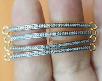 Sterling Silver Pave Diamond Curved Bar Connector (50x3mm)
