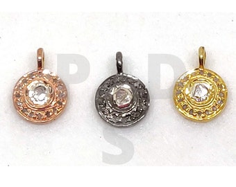 Pave Diamond Round Polki Charm, Pave Diamond Polki Charm, Handmade Jewelry, Pave Diamond Charm, Pave Diamond Jewelry, Handmade Charm