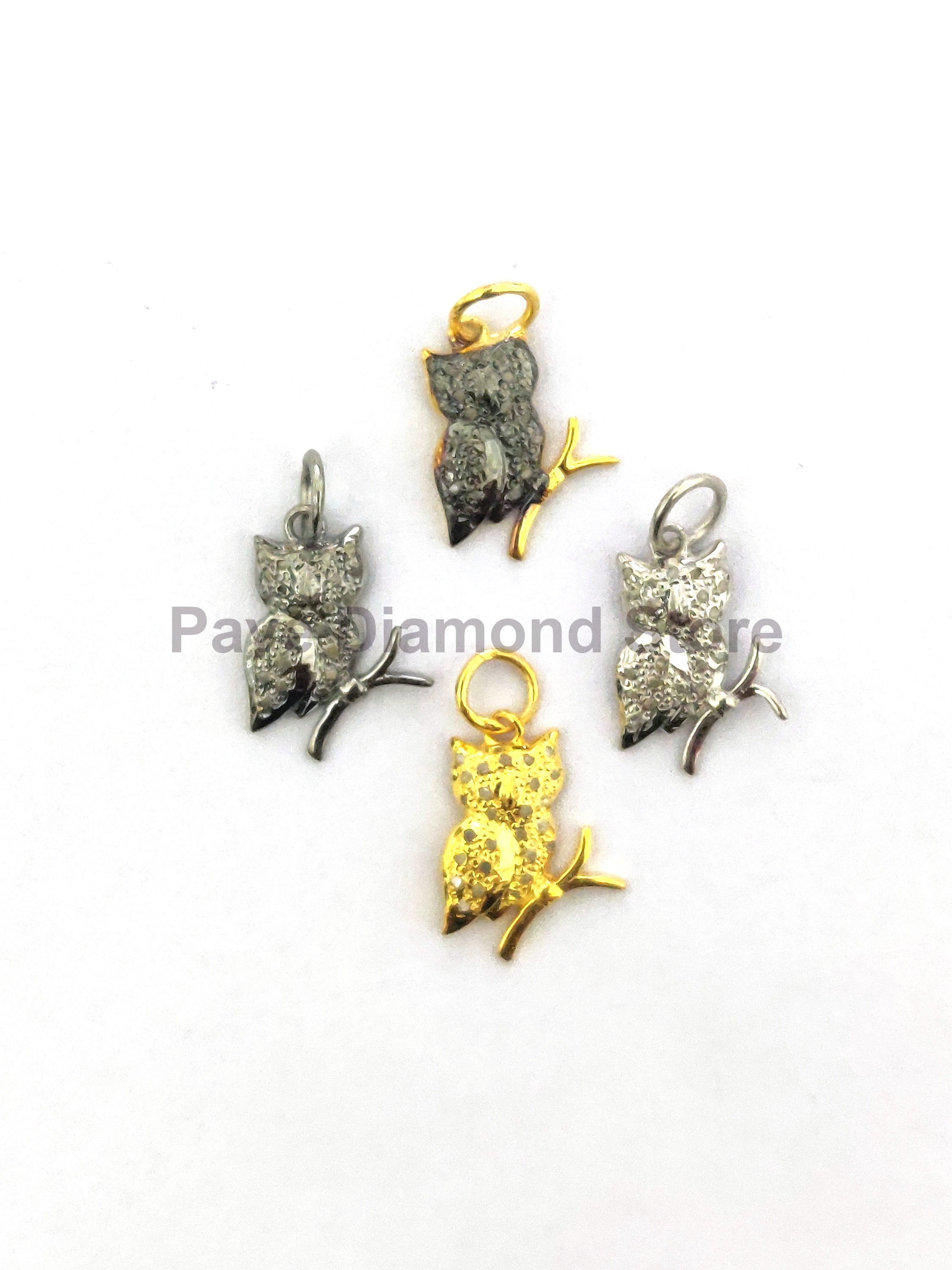 Pave Diamond Owl Charm In 925 Sterling Silver, Owl Charm, Owl Pendant, Pave Diamond Jewelry, Handmad