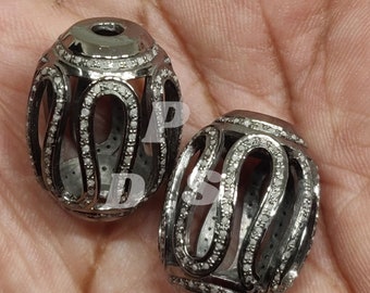 Pave Diamant Sterling Silber runde ovale Perle, Vintage Fund (22 x 18 mm)